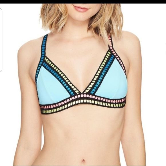 Ice Blue Multicolor Thread Through Bikini Top - Picture 1 of 8